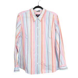 Crazy Horse Liz Claiborne Striped Button-Up Shirt 16 Womens Poplin Long Sleeve